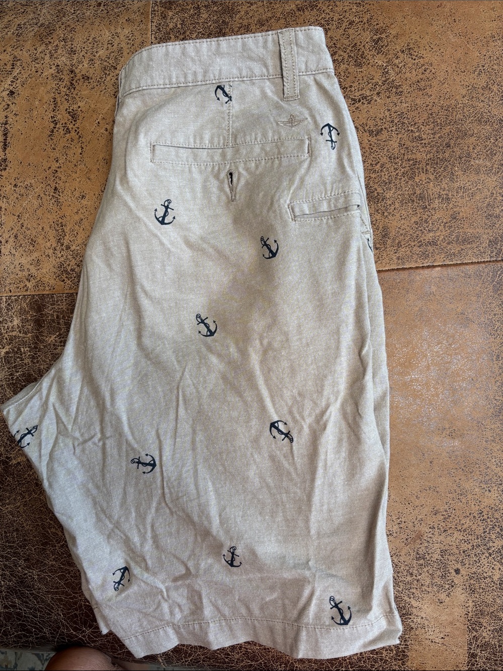 Dockers Tan Shorts with Navy Anchor Embroidery